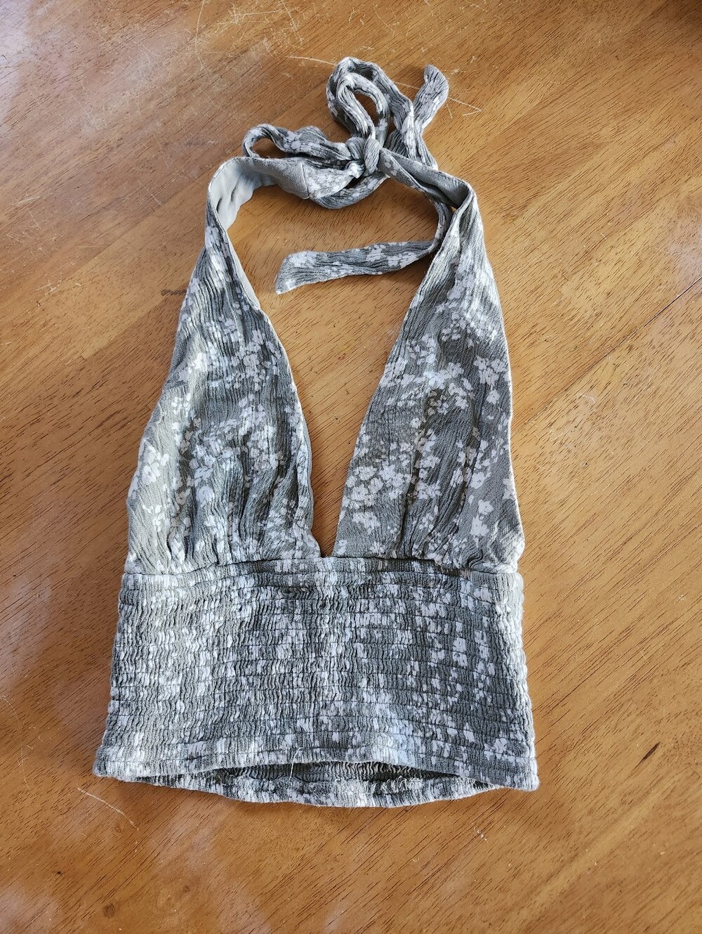 Halter Crop Top XS Deep Plunge Neck Smocked Stretchy Boho Festival